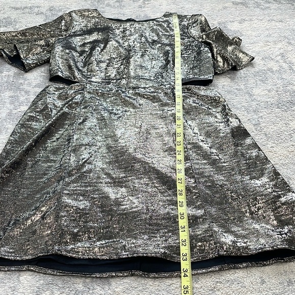 New French Connection Alara Metallic Flutter Sleeve Cutout Mini Dress Sz 10 - Picture 9 of 14
